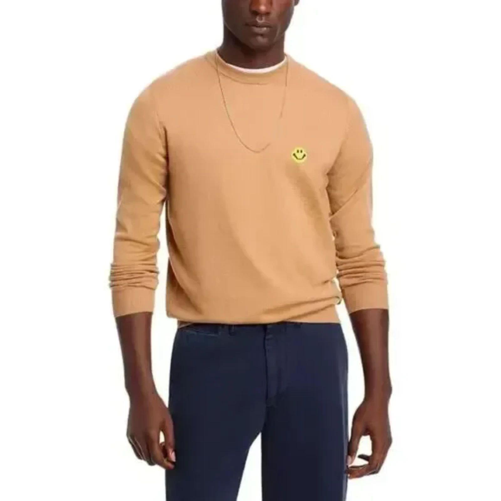 Joshua Sanders Sweater Mens Small Tan Pixel Crew Smiley Face 100% Wool $351